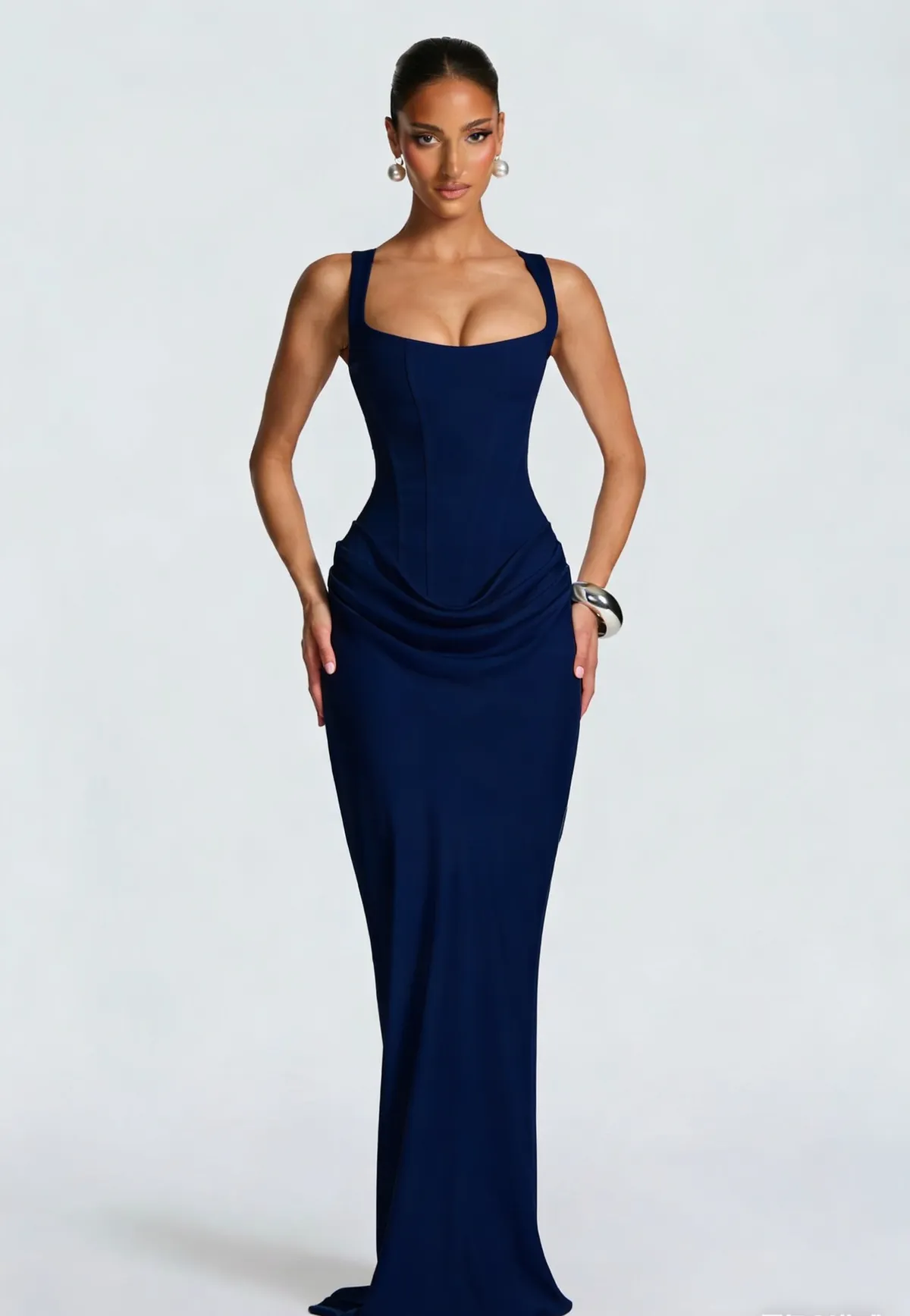 Women's Slim-Fit Fishbone Strap Long Bodycon Dress - Solid Color Elegant Sleeveless Evening Gown for Special Occasions showcase 1
