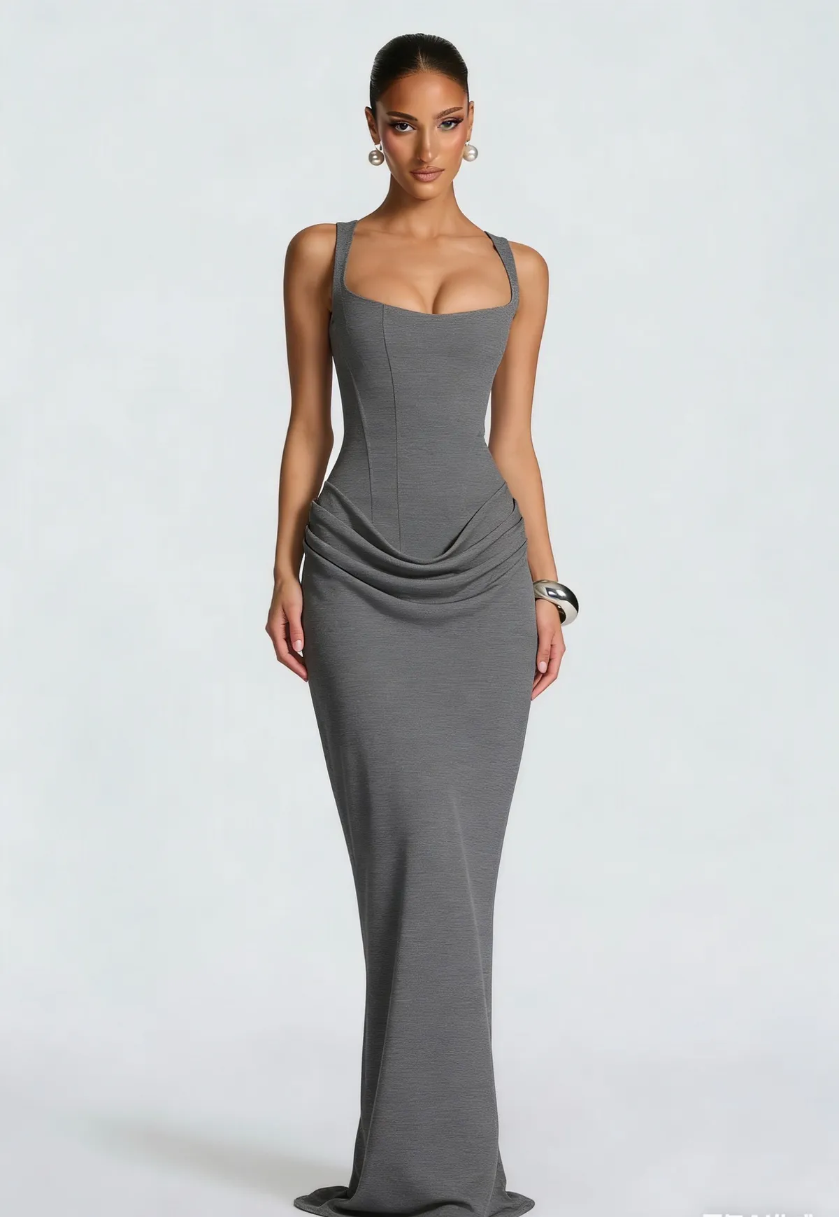 Women's Slim-Fit Fishbone Strap Long Bodycon Dress - Solid Color Elegant Sleeveless Evening Gown for Special Occasions showcase 3