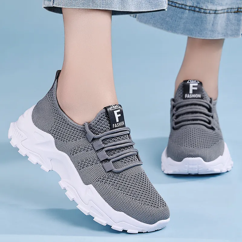 Women's Breathable Mesh Sneakers - New Spring Large Size Casual Lace-Up Running Shoes with Thick Soles for Comfort and Style thumbnail 2