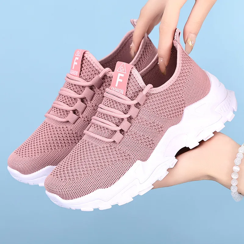 Women's Breathable Mesh Sneakers - New Spring Large Size Casual Lace-Up Running Shoes with Thick Soles for Comfort and Style thumbnail 1