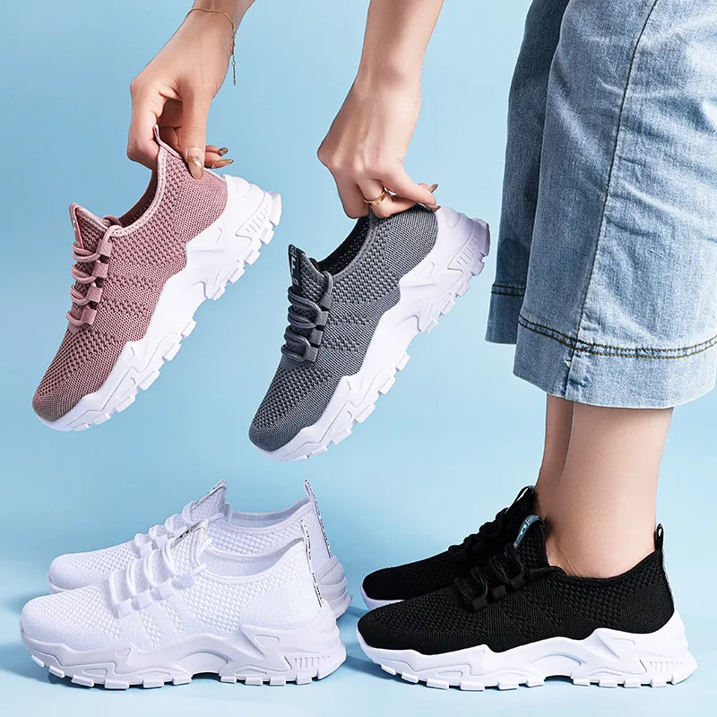 Women's Breathable Mesh Sneakers - New Spring Large Size Casual Lace-Up Running Shoes with Thick Soles for Comfort and Style thumbnail 3