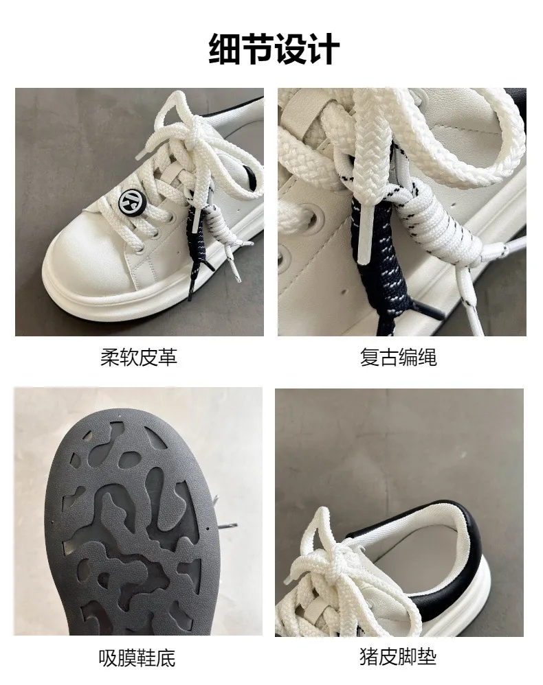 Women's White Casual Sneakers 2026 Spring New Breathable Sports Shoes Thick Sole Fashionable Low-Top Trainers for Everyday Wear showcase 2
