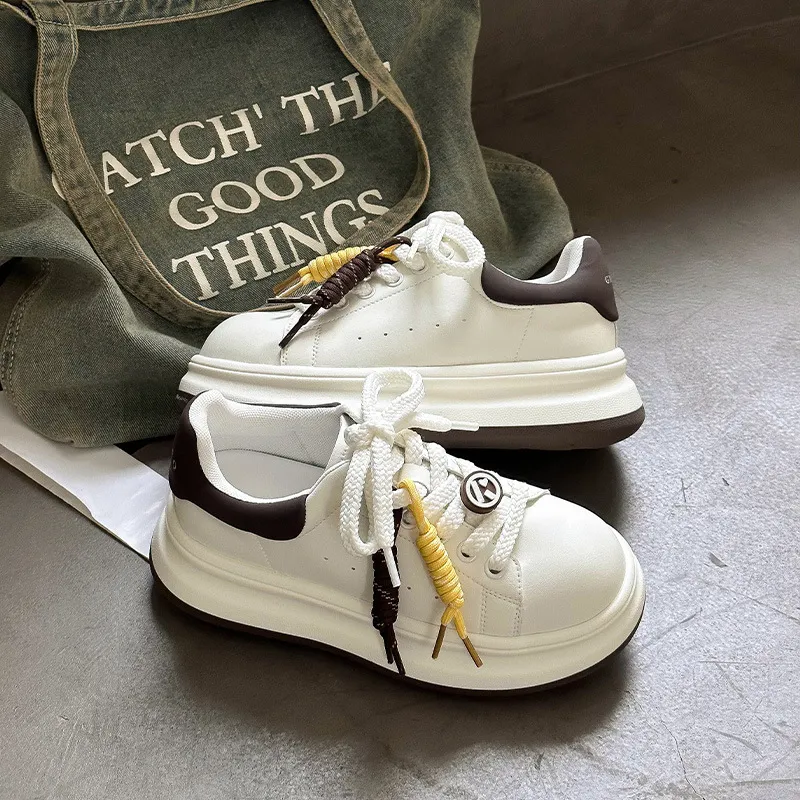 Women's White Casual Sneakers 2026 Spring New Breathable Sports Shoes Thick Sole Fashionable Low-Top Trainers for Everyday Wear showcase 6