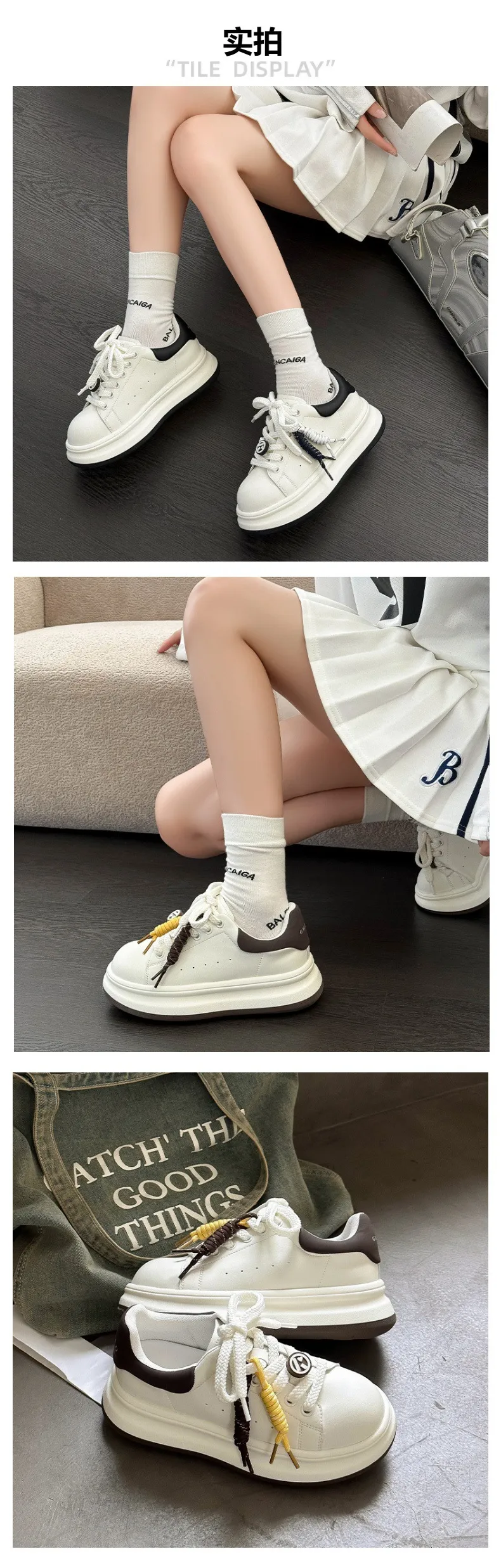 Women's White Casual Sneakers 2026 Spring New Breathable Sports Shoes Thick Sole Fashionable Low-Top Trainers for Everyday Wear showcase 5