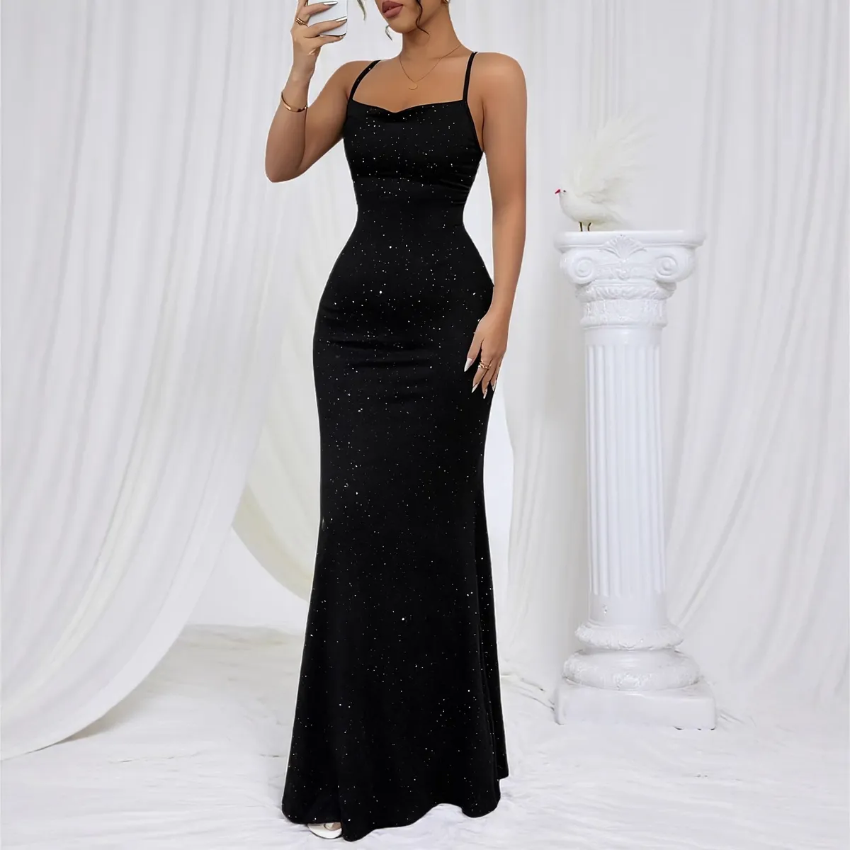 Sequin Strapless Backless Long Black Party Dress - Elegant High-End Socialite Gown for Special Occasions showcase 5
