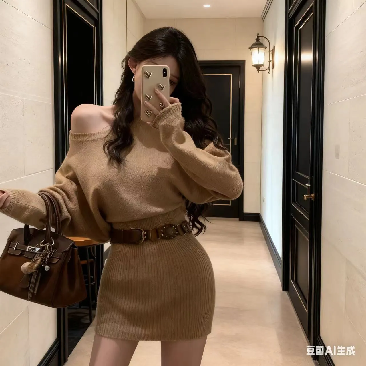 Women's Exquisite Knit Dress Off-Shoulder Long Sleeve Slim Fit Pure Desire Style Elegant Evening Party Dress for Fashionable Ladies thumbnail 7