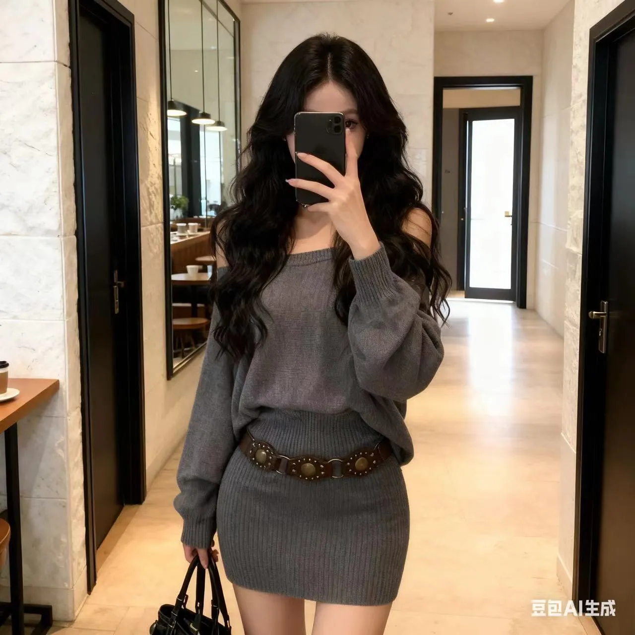 Women's Exquisite Knit Dress Off-Shoulder Long Sleeve Slim Fit Pure Desire Style Elegant Evening Party Dress for Fashionable Ladies thumbnail 9