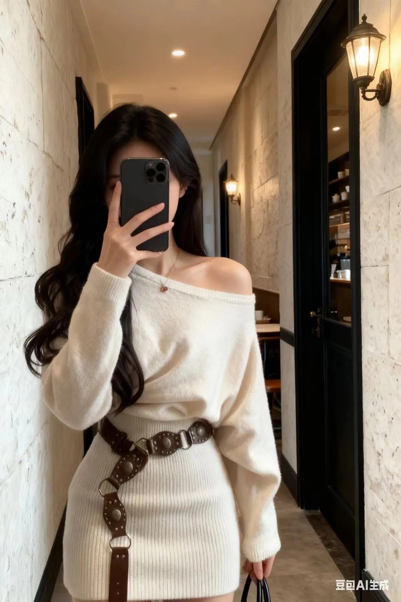 Women's Exquisite Knit Dress Off-Shoulder Long Sleeve Slim Fit Pure Desire Style Elegant Evening Party Dress for Fashionable Ladies thumbnail 6