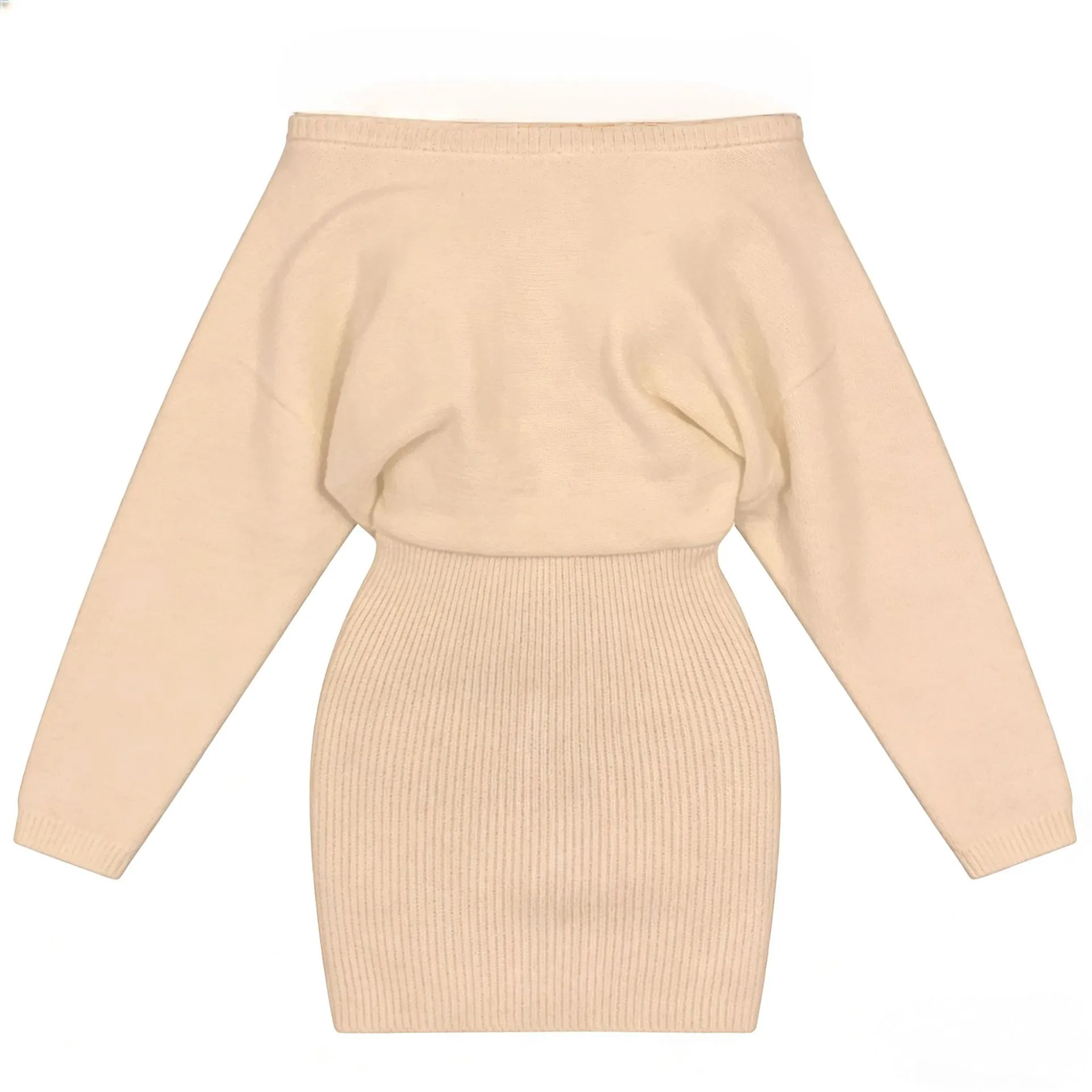 Women's Exquisite Knit Dress Off-Shoulder Long Sleeve Slim Fit Pure Desire Style Elegant Evening Party Dress for Fashionable Ladies thumbnail 5