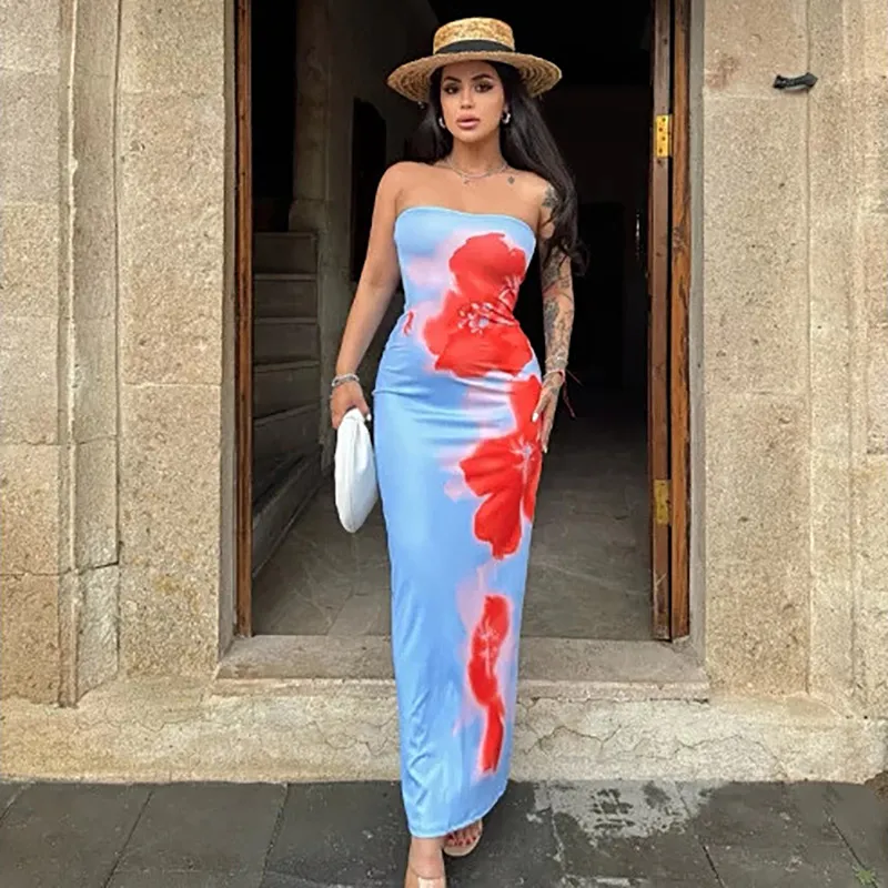 Women's Sexy Slim-Fit Printed Tube Dress - European & US Style, Open Hip Design, Factory Wholesale Fashion thumbnail 2