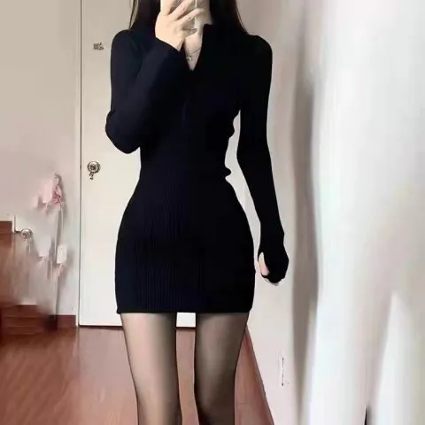 2023 New Spring Autumn Winter Women's Slim Fit Threaded Gray Hip Skirt Dress - Stylish Hot Girl Stepmother Skirt for Fashionable Ladies thumbnail 2
