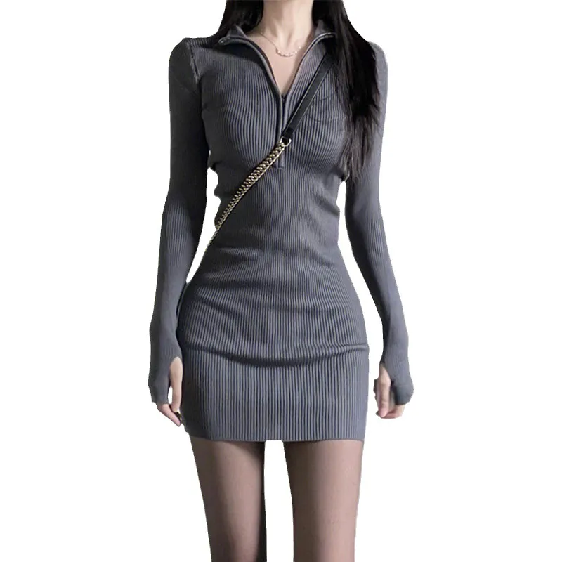2023 New Spring Autumn Winter Women's Slim Fit Threaded Gray Hip Skirt Dress - Stylish Hot Girl Stepmother Skirt for Fashionable Ladies thumbnail 5