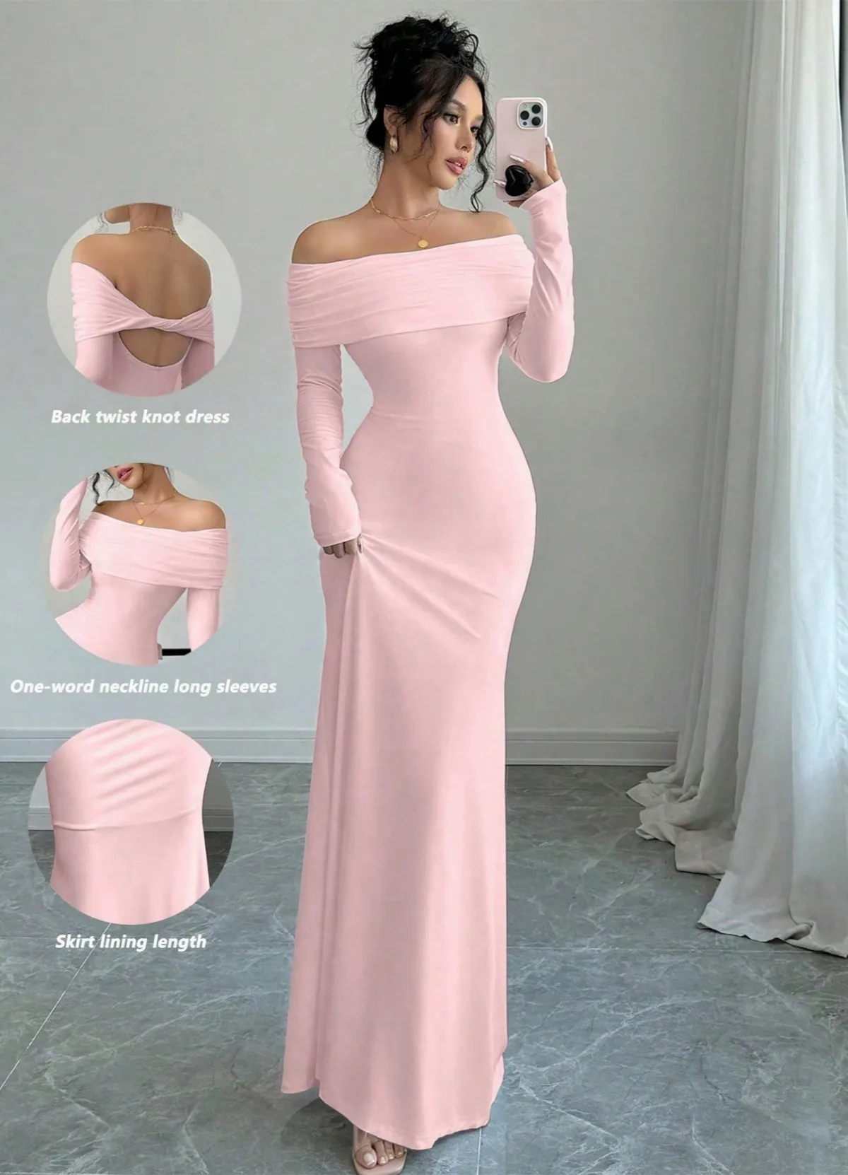 Elegant Women's Off-Shoulder Pleated Long Evening Dress - Fashionable Hip-Hugging Design for Special Occasions showcase 6