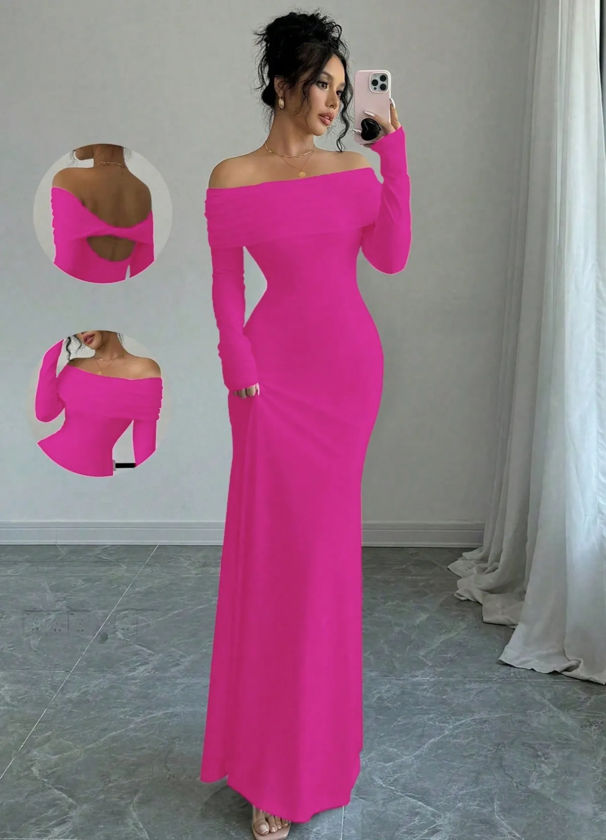 Elegant Women's Off-Shoulder Pleated Long Evening Dress - Fashionable Hip-Hugging Design for Special Occasions showcase 8