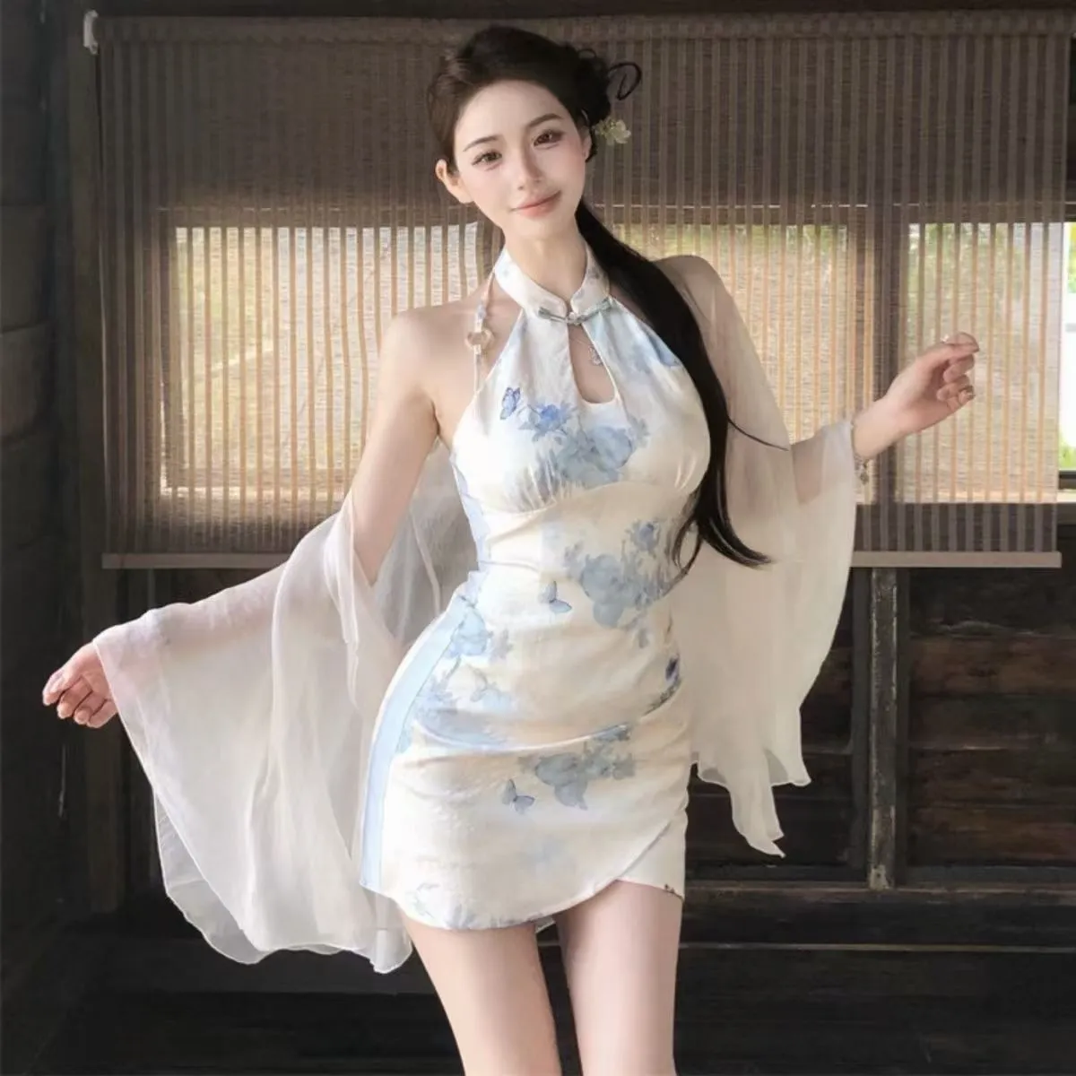 Chinese Style Retro Sleeveless Printed Cheongsam Dress - Feminine Lady Hip-Hugging Short Skirt for Summer Parties showcase 1