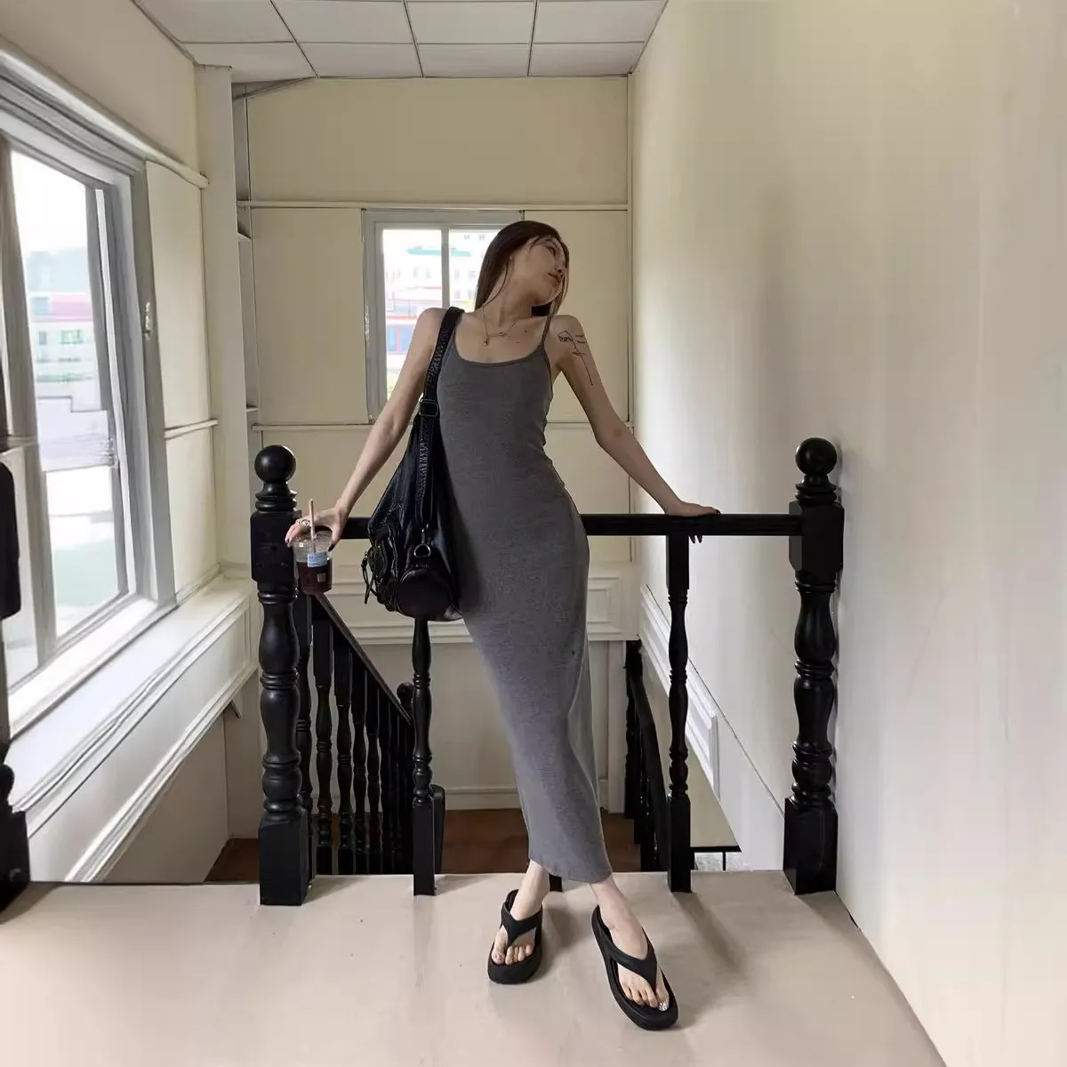 Shimi Knitted Sling Dress Women's Hot Girl Sexy Hip Dress High-end Elegant Tight Waist Slimming Skirt for Evening Party thumbnail 3