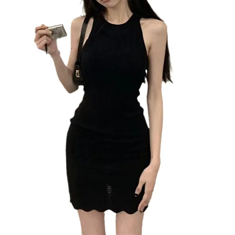 Women's Sexy Sleeveless Halter Knit Dress Summer Style Tight Hip Skirt for Evening Parties and Night Out thumbnail 5