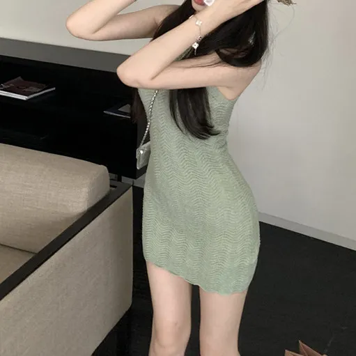 Women's Sexy Sleeveless Halter Knit Dress Summer Style Tight Hip Skirt for Evening Parties and Night Out showcase 6