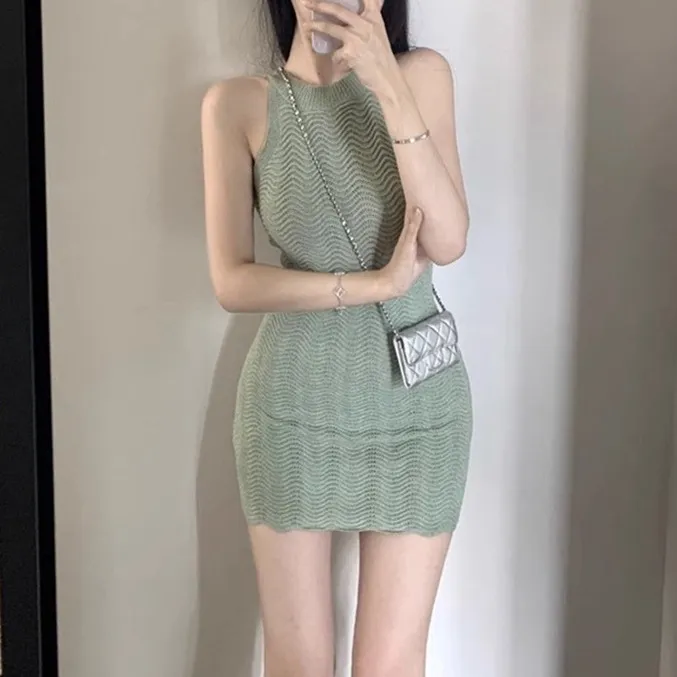 Women's Sexy Sleeveless Halter Knit Dress Summer Style Tight Hip Skirt for Evening Parties and Night Out showcase 1