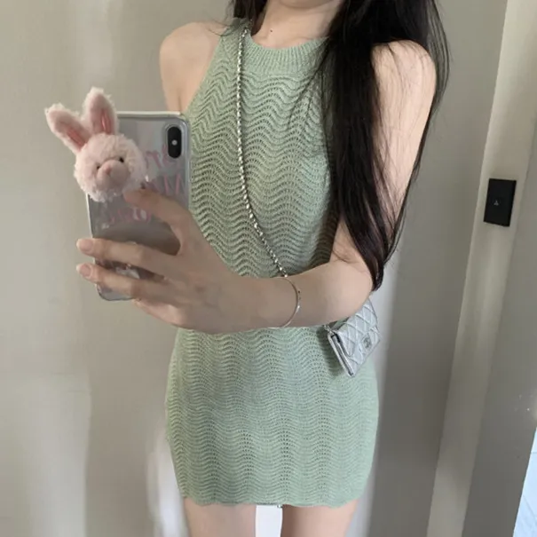 Women's Sexy Sleeveless Halter Knit Dress Summer Style Tight Hip Skirt for Evening Parties and Night Out showcase 3