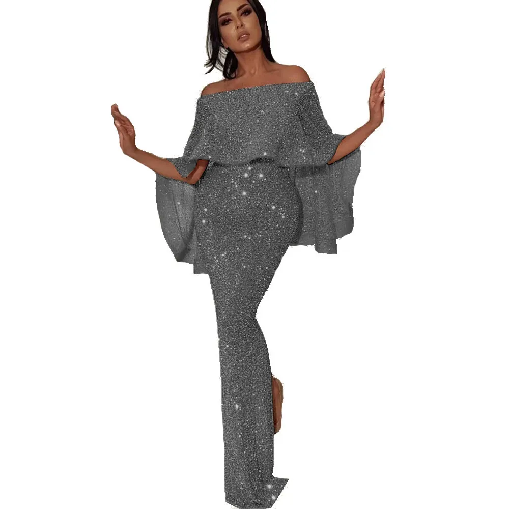 Elegant One-Shoulder Ruffled Evening Dress with Hip-Covering Slit and Bling Accents - Sophisticated Party Gown for Women - Image 10