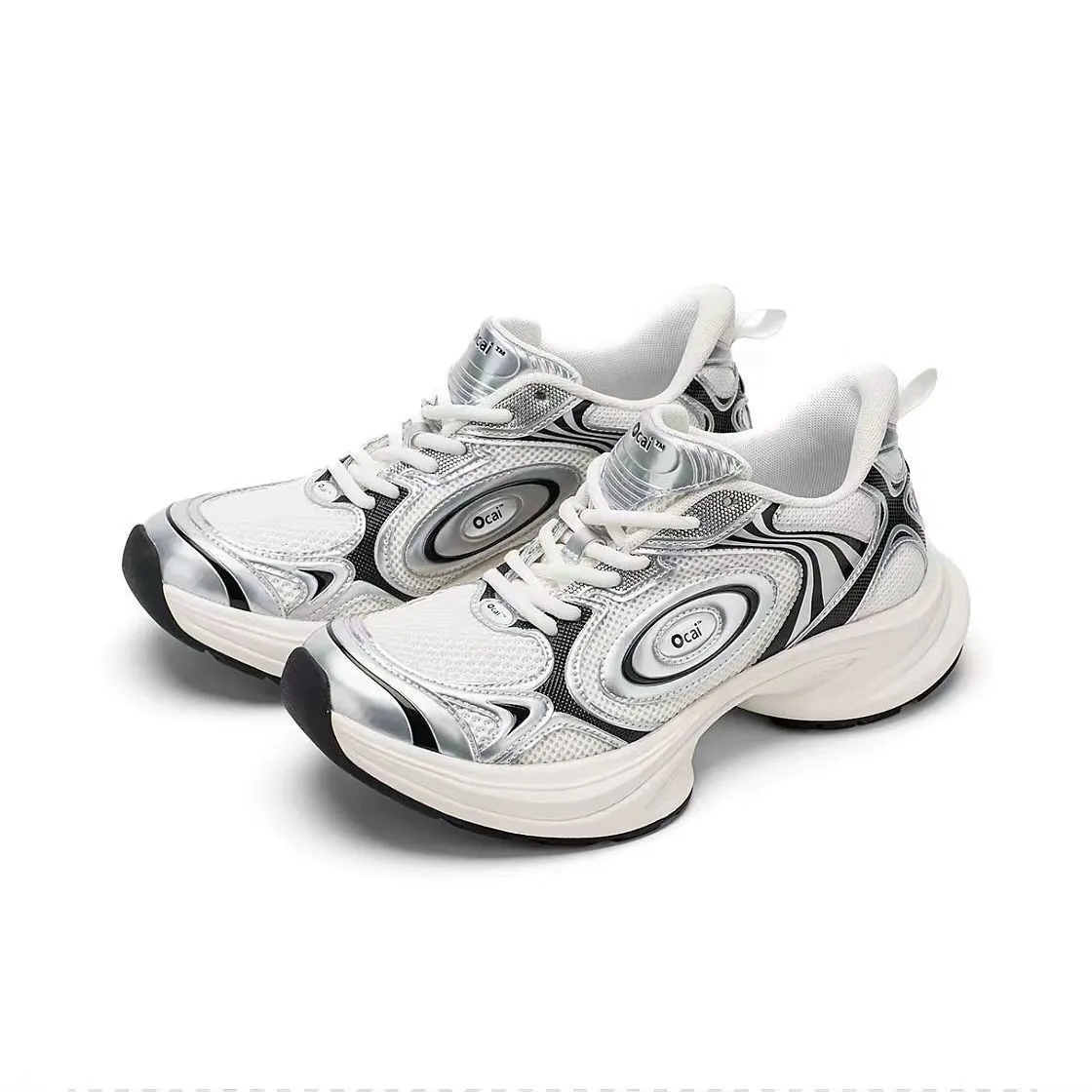 Ocai "Disk Runtech" Silver-White Flying Saucer Running Shoes for Couples - Height-Increasing Sports Fashion Dad Shoes thumbnail 6