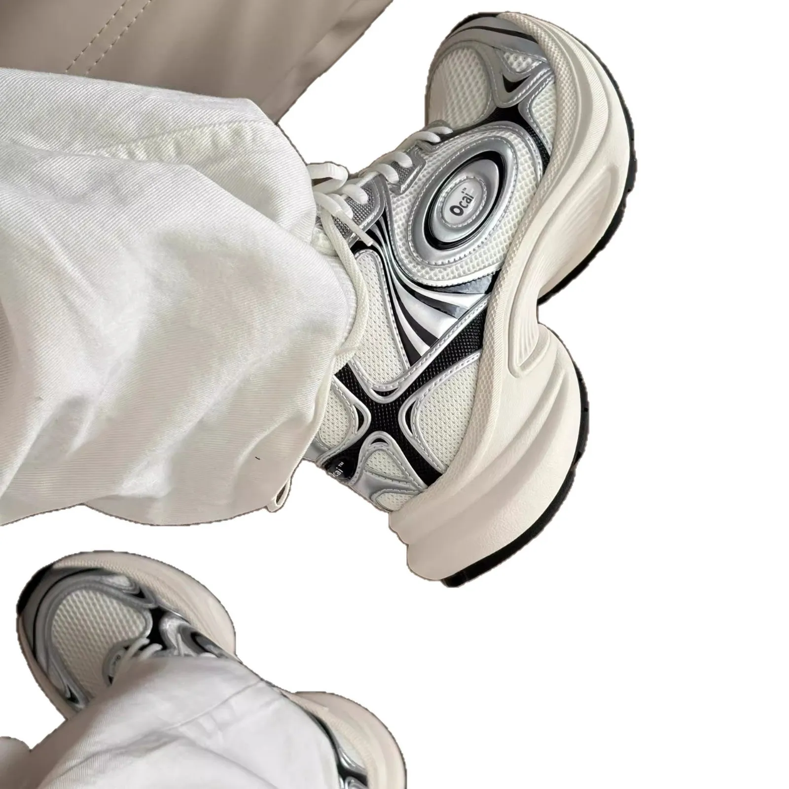Ocai "Disk Runtech" Silver-White Flying Saucer Running Shoes for Couples - Height-Increasing Sports Fashion Dad Shoes thumbnail 5