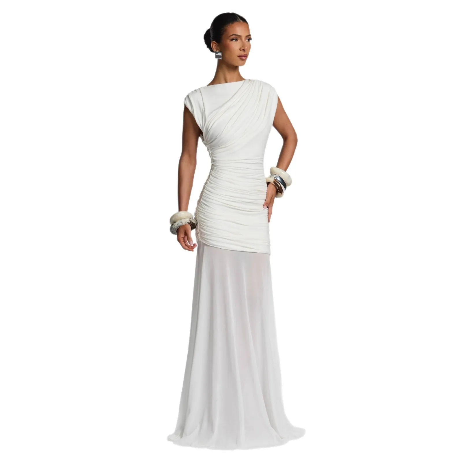 2025 French-Style Satin Maxi Dress for Women - Elegant Summer Design, Waist-Cinching, Slimming, Body-Hugging Long Gown for Parties & Occasions thumbnail 5
