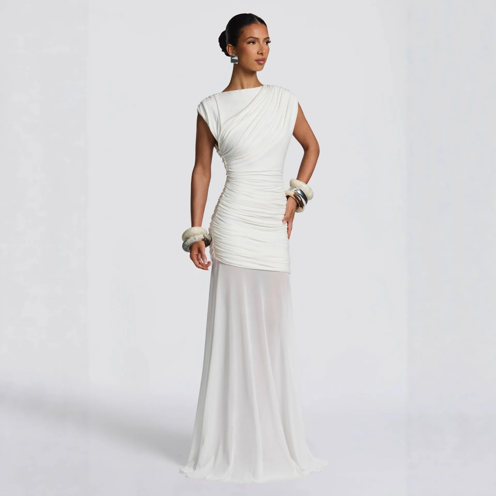 2025 French-Style Satin Maxi Dress for Women - Elegant Summer Design, Waist-Cinching, Slimming, Body-Hugging Long Gown for Parties & Occasions thumbnail 4