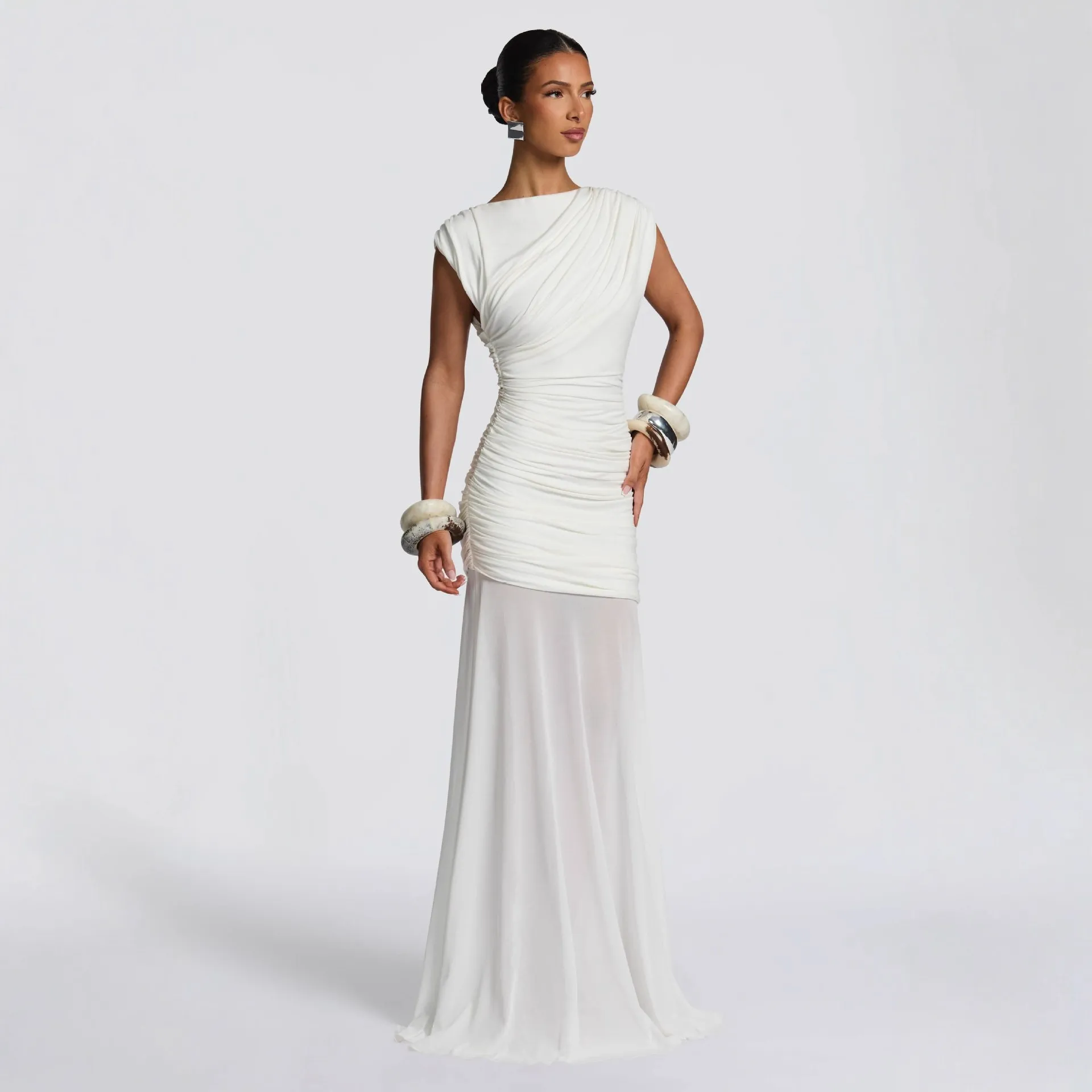 2025 French-Style Satin Maxi Dress for Women - Elegant Summer Design, Waist-Cinching, Slimming, Body-Hugging Long Gown for Parties & Occasions thumbnail 6