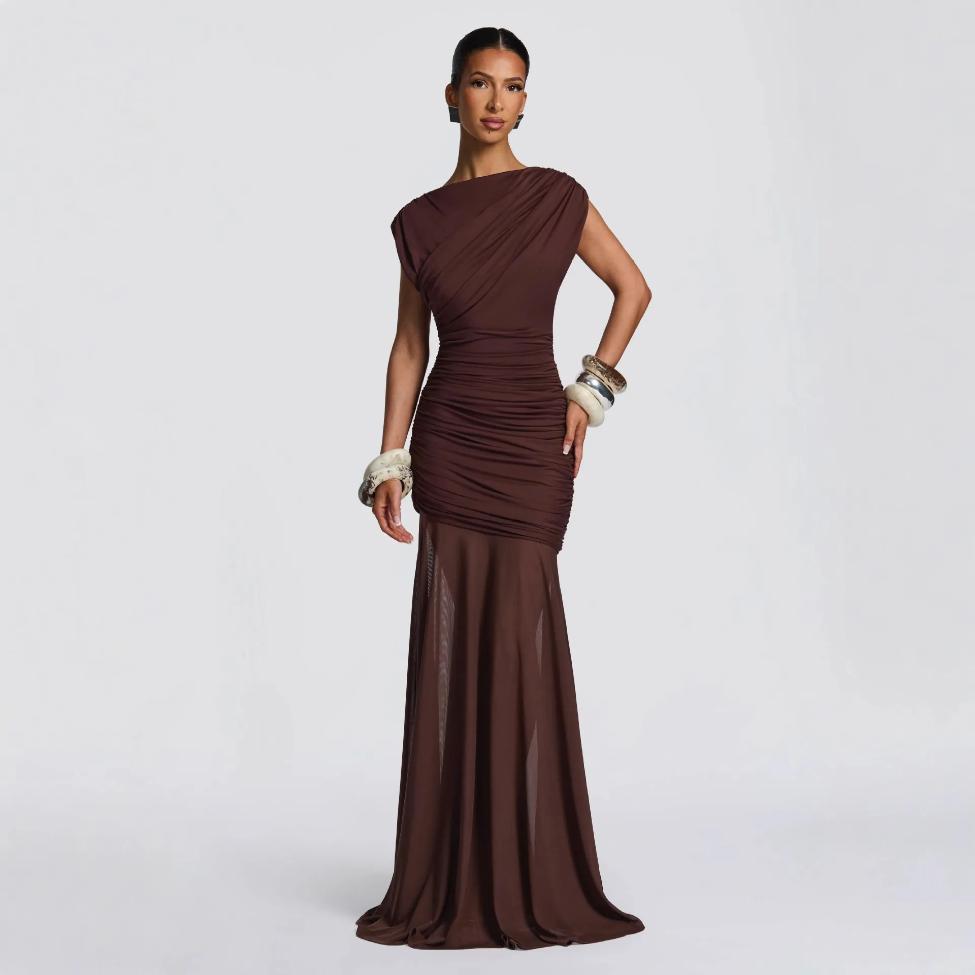 2025 French-Style Satin Maxi Dress for Women - Elegant Summer Design, Waist-Cinching, Slimming, Body-Hugging Long Gown for Parties & Occasions thumbnail 1