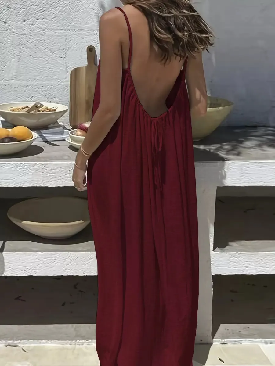 Women's Sexy Backless Loose Sleep Dress Summer V-Neck Spaghetti Strap Nightgown Lightweight Loungewear for Home showcase 3