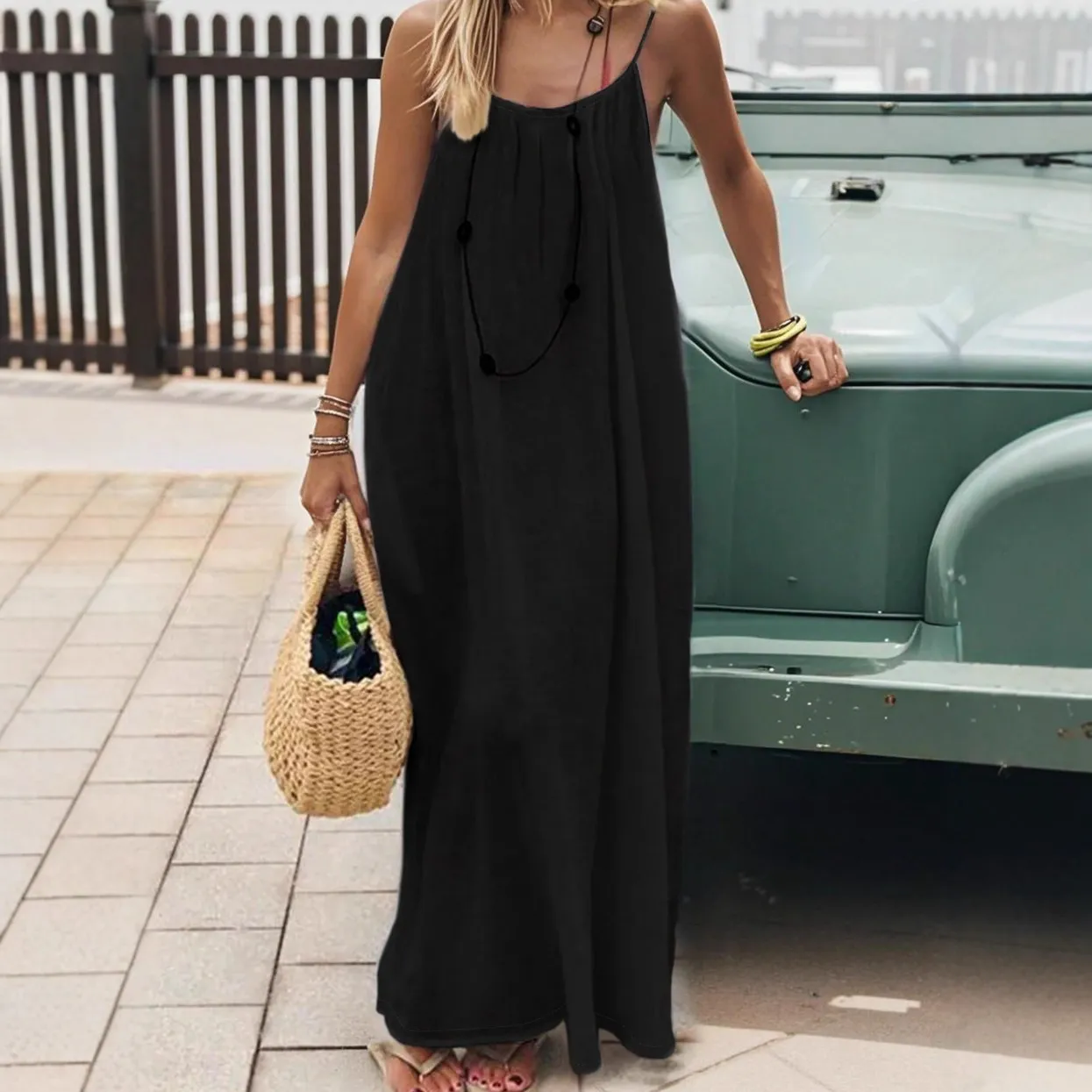 Women's Sexy Backless Loose Sleep Dress Summer V-Neck Spaghetti Strap Nightgown Lightweight Loungewear for Home thumbnail 2