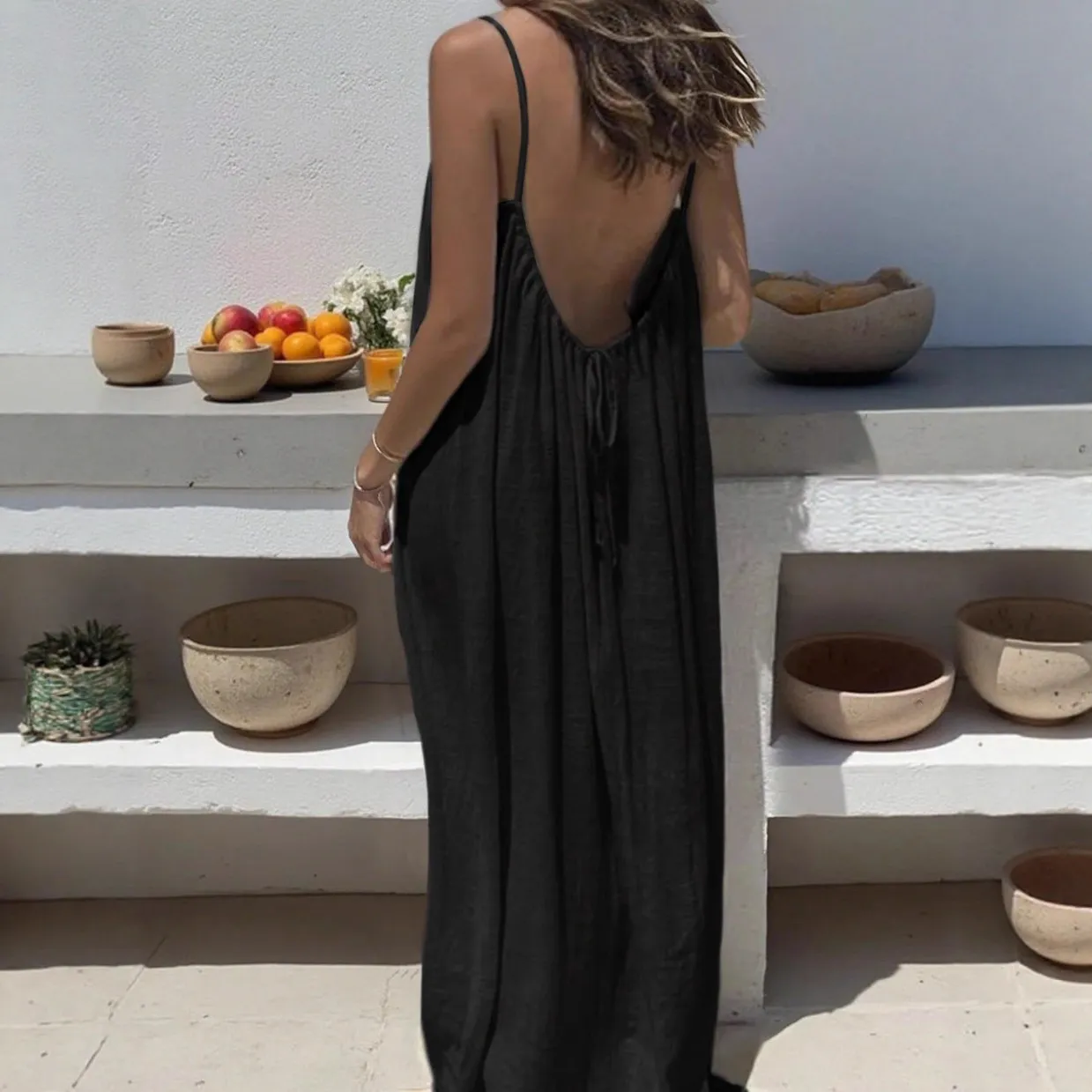 Women's Sexy Backless Loose Sleep Dress Summer V-Neck Spaghetti Strap Nightgown Lightweight Loungewear for Home thumbnail 4