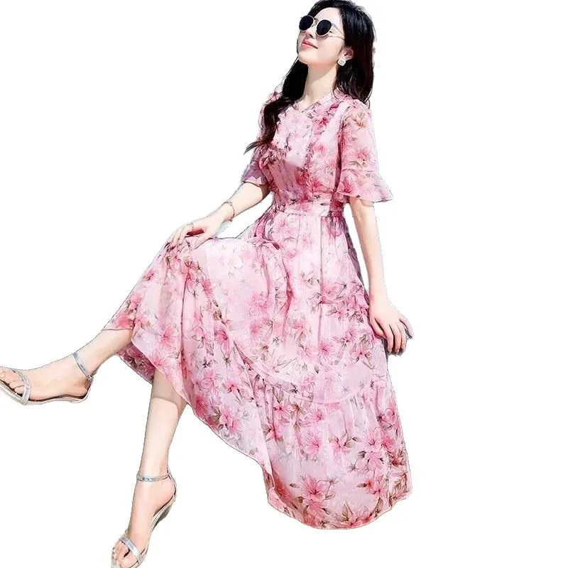 Women's Mid-Length Printed Dress Summer 2026 French High-Waisted Design Elegant Casual Fashion thumbnail 5
