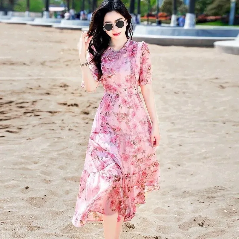Women's Mid-Length Printed Dress Summer 2026 French High-Waisted Design Elegant Casual Fashion thumbnail 2