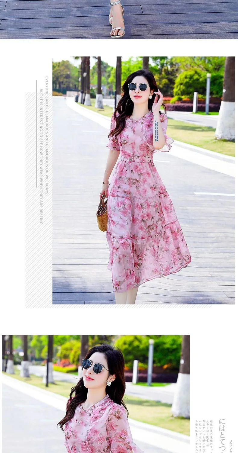 Women's Mid-Length Printed Dress Summer 2026 French High-Waisted Design Elegant Casual Fashion showcase 8