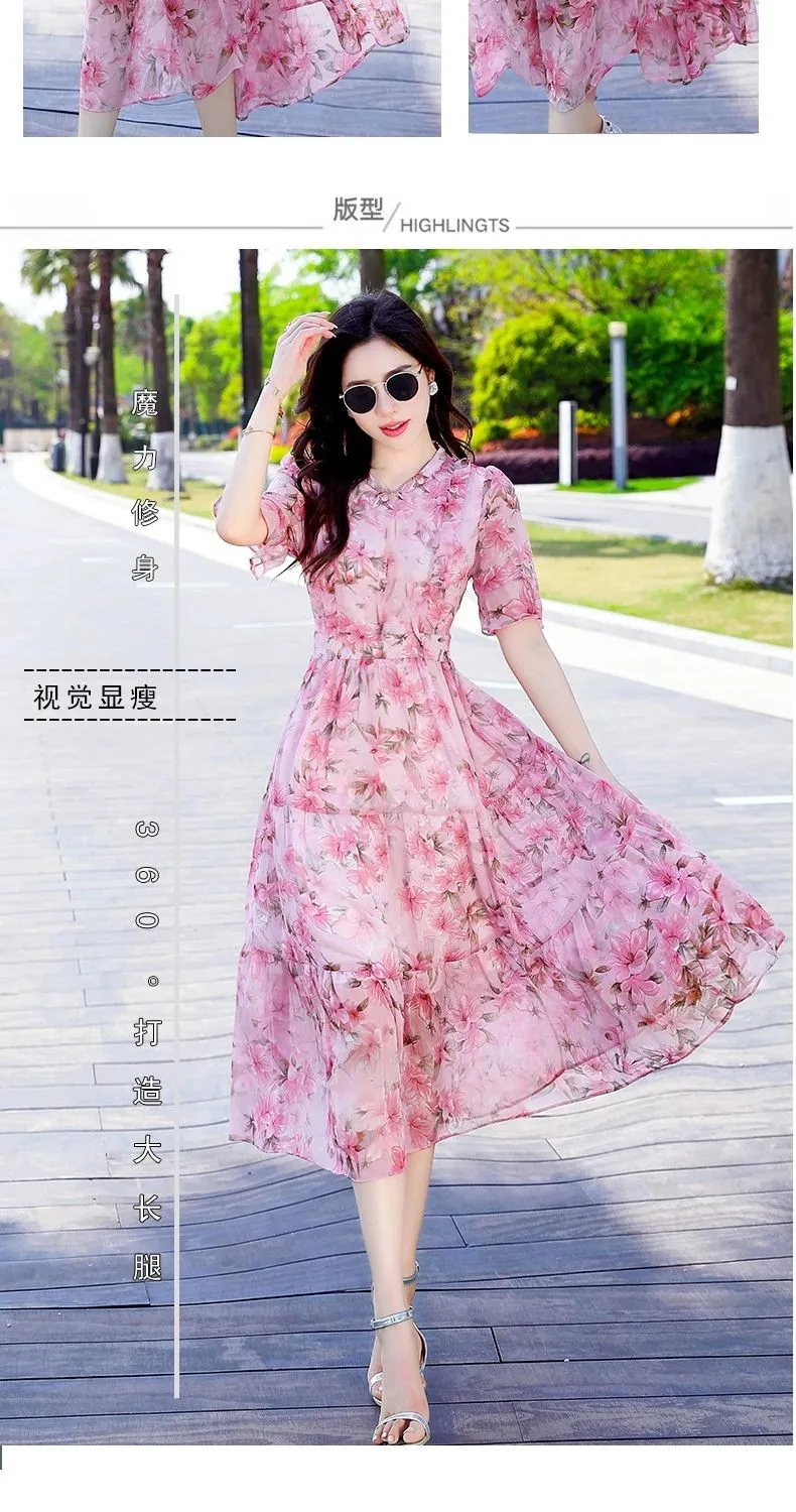 Women's Mid-Length Printed Dress Summer 2026 French High-Waisted Design Elegant Casual Fashion showcase 5