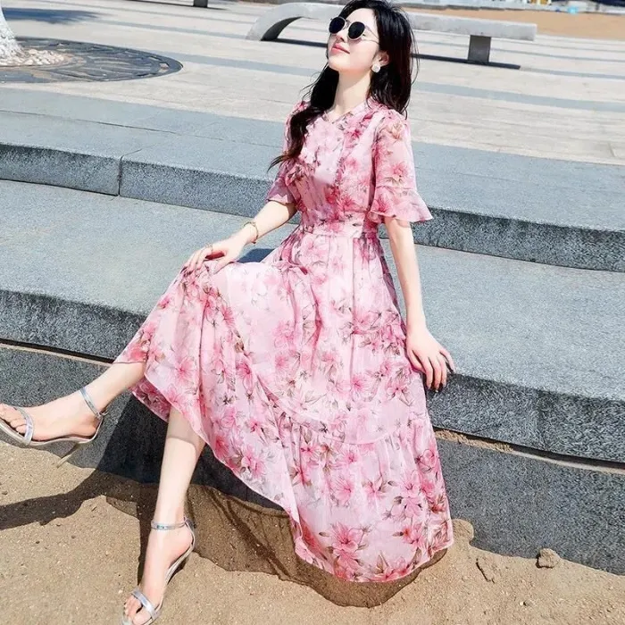 Women's Mid-Length Printed Dress Summer 2026 French High-Waisted Design Elegant Casual Fashion thumbnail 6