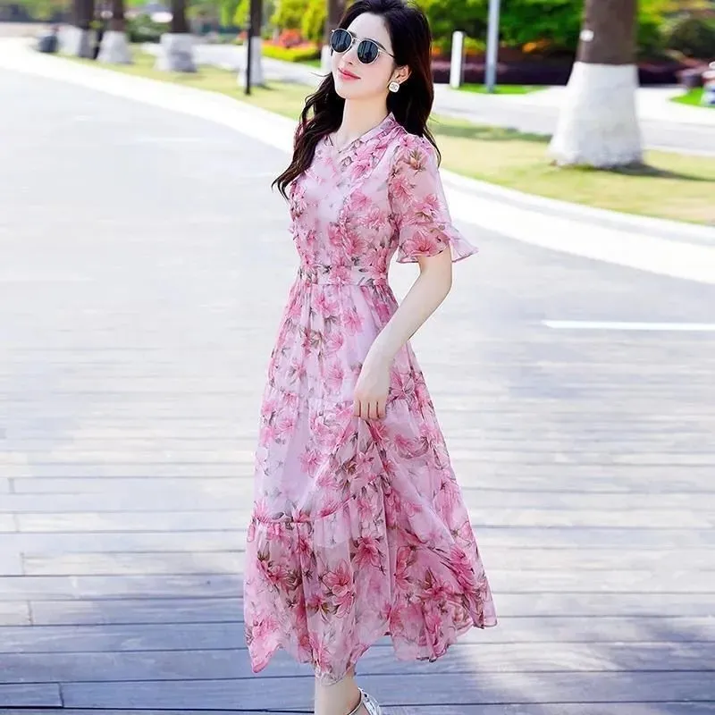 Women's Mid-Length Printed Dress Summer 2026 French High-Waisted Design Elegant Casual Fashion thumbnail 1