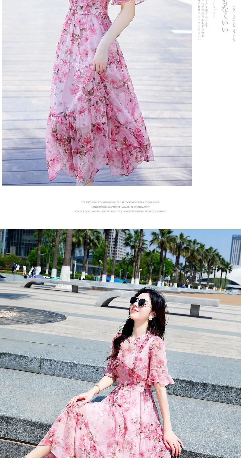 Women's Mid-Length Printed Dress Summer 2026 French High-Waisted Design Elegant Casual Fashion showcase 9