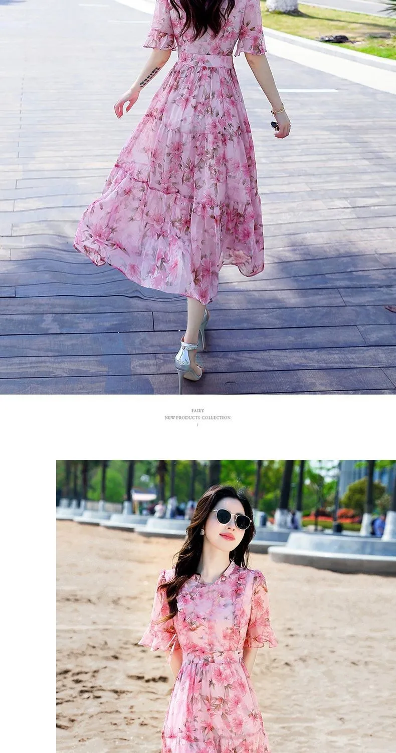Women's Mid-Length Printed Dress Summer 2026 French High-Waisted Design Elegant Casual Fashion showcase 11