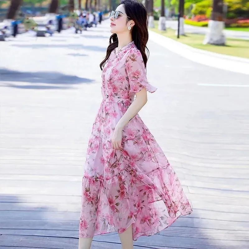 Women's Mid-Length Printed Dress Summer 2026 French High-Waisted Design Elegant Casual Fashion thumbnail 3