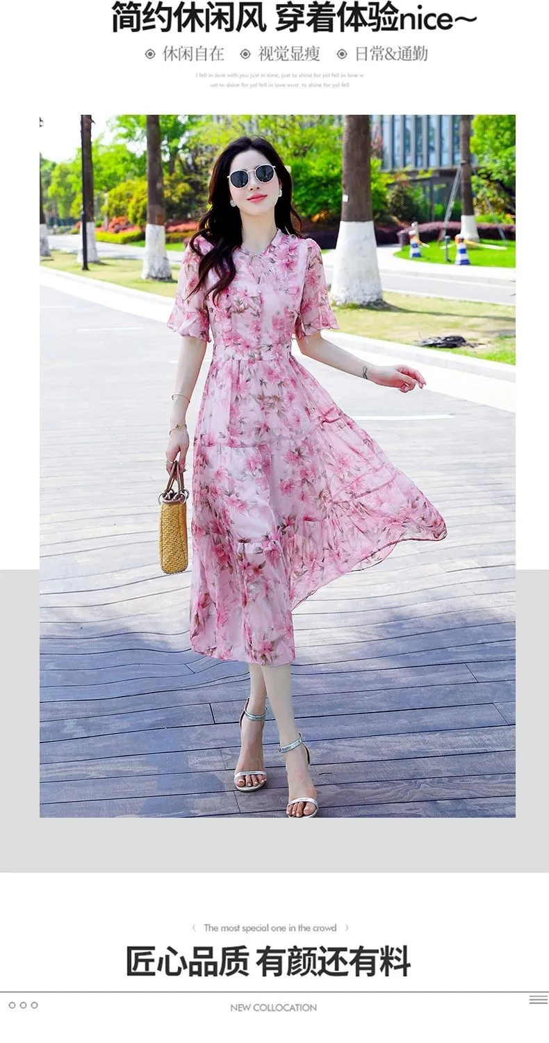 Women's Mid-Length Printed Dress Summer 2026 French High-Waisted Design Elegant Casual Fashion showcase 3
