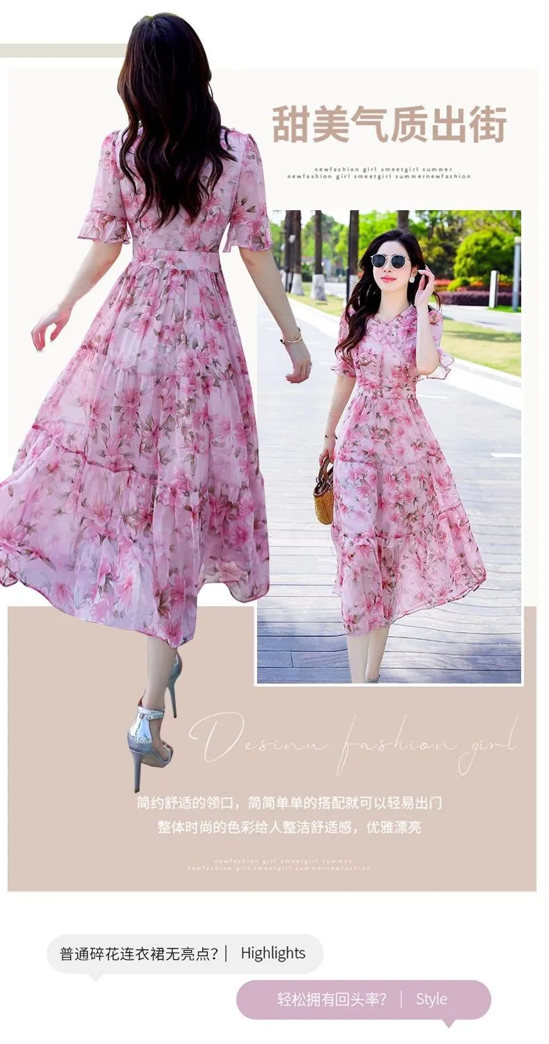 Women's Mid-Length Printed Dress Summer 2026 French High-Waisted Design Elegant Casual Fashion showcase 2