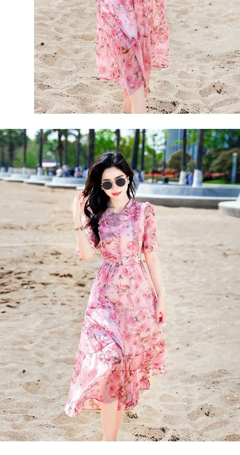 Women's Mid-Length Printed Dress Summer 2026 French High-Waisted Design Elegant Casual Fashion showcase 12