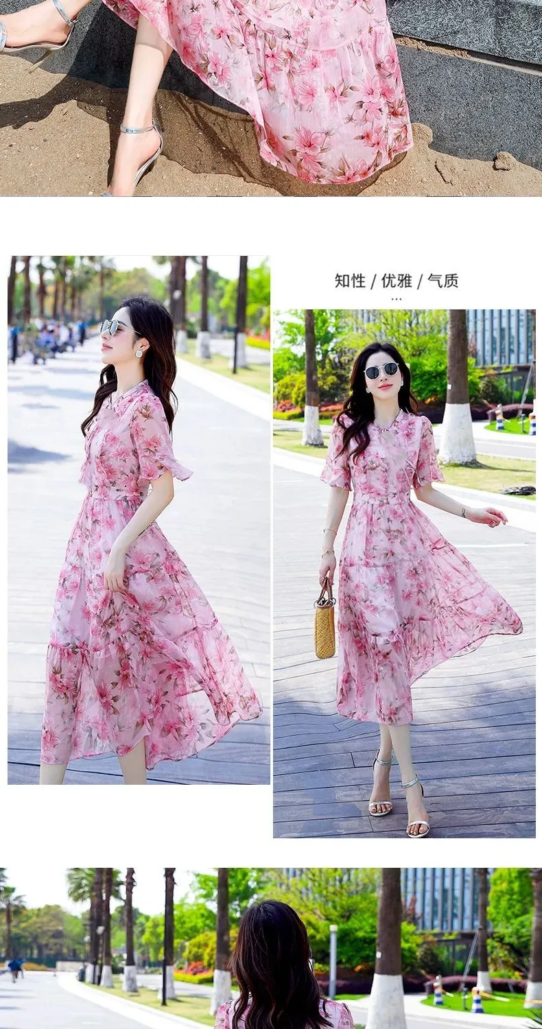 Women's Mid-Length Printed Dress Summer 2026 French High-Waisted Design Elegant Casual Fashion showcase 10