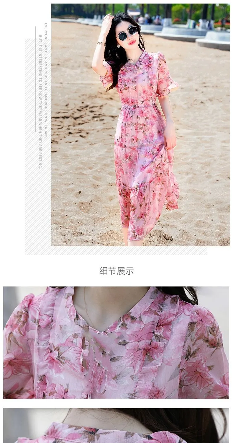 Women's Mid-Length Printed Dress Summer 2026 French High-Waisted Design Elegant Casual Fashion showcase 13