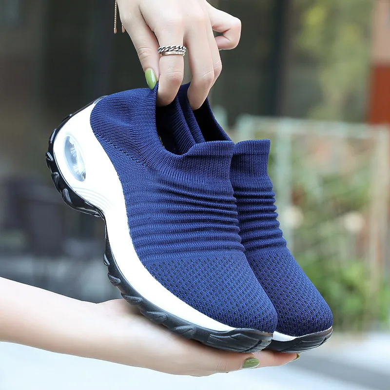 Women's Air Cushion Casual Shoes - Breathable Fly Woven Slip-On Fashion Sneakers for Everyday Comfort and Style thumbnail 2