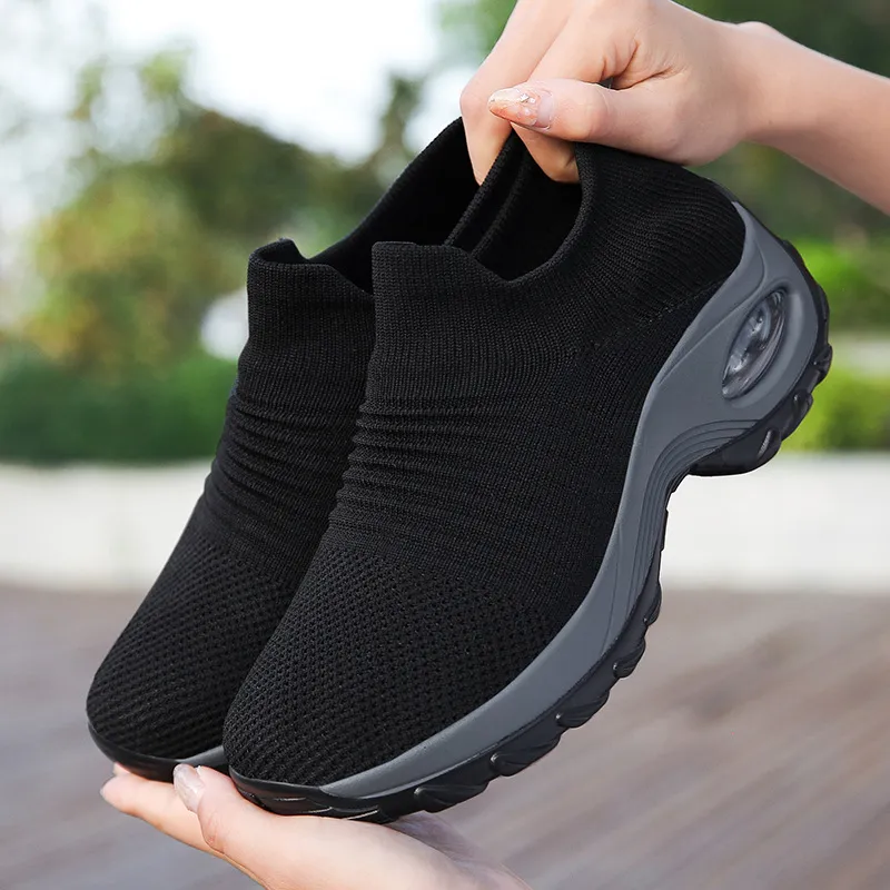 Women's Air Cushion Casual Shoes - Breathable Fly Woven Slip-On Fashion Sneakers for Everyday Comfort and Style thumbnail 1
